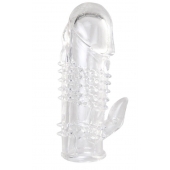 Прозрачная гелевая насадка с шипами и клиторальным отростком - 13 см. - Toyfa Basic - в Волгограде купить с доставкой