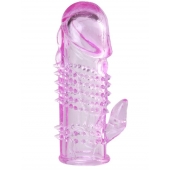 Розовая  гелевая насадка с клиторальным отростком - 13,5 см. - Toyfa Basic - в Волгограде купить с доставкой