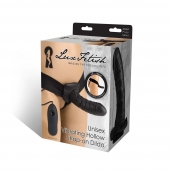 Чёрный полый страпон с вибрацией Unisex Vibrating Hollow Strap-On - 14 см. - Lux Fetish - купить с доставкой в Волгограде