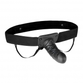 Чёрный полый страпон с вибрацией Unisex Vibrating Hollow Strap-On - 14 см. - Lux Fetish - купить с доставкой в Волгограде