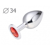 Коническая серебристая анальная втулка с красным кристаллом - 8,2 см. - Anal Jewelry Plug - купить с доставкой в Волгограде