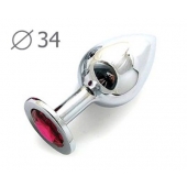 Коническая серебристая анальная втулка с малиновым кристаллом - 8,2 см. - Anal Jewelry Plug - купить с доставкой в Волгограде