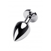 Серебристая коническая анальная пробка с красным кристаллом - 8 см. - ToyFa - купить с доставкой в Волгограде