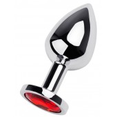 Серебристая коническая анальная пробка с красным кристаллом - 8 см. - ToyFa - купить с доставкой в Волгограде