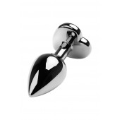 Серебристая коническая анальная пробка с красным кристаллом-сердечком - 7 см. - ToyFa - купить с доставкой в Волгограде