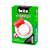 Розовое эрекционное виброкольцо Luxe VIBRO  Поцелуй стриптизёрши  + презерватив - Luxe - в Волгограде купить с доставкой