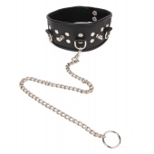 Черный ошейник с шипами и металлическим поводком-цепочкой - Notabu - купить с доставкой в Волгограде