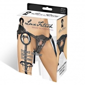 Черные трусики для страпона из патентованной кожи - Lux Fetish - купить с доставкой в Волгограде