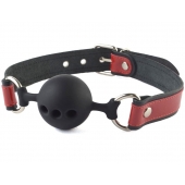 Кляп-шар на черно-красных кожаных ремешках - Sitabella - купить с доставкой в Волгограде