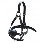 Черный кляп-шар со сбруей на голову из кожи - Sitabella - купить с доставкой в Волгограде