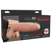 Телесный перезаряжаемый вибрострапон 7  Hollow Rechargeable Strap-on with Balls - 20,3 см. - Pipedream - купить с доставкой в Волгограде