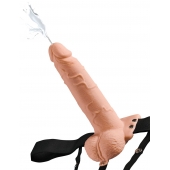 Телесный полый страпон с имитацией эякуляции 7.5  Hollow Squirting Strap-On with Balls Flesh - 21,6 см. - Pipedream - купить с доставкой в Волгограде