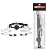 Черный кляп-шарик с зажимами на соски на металлической цепочке - Notabu - купить с доставкой в Волгограде