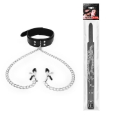 Черный ошейник с зажимами на соски на цепочке - Notabu - купить с доставкой в Волгограде