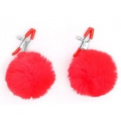 Зажимы для сосков с красным пушком - Notabu - купить с доставкой в Волгограде