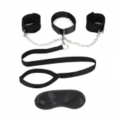 Чёрный ошейник с наручниками и поводком Collar Cuffs   Leash Set - Lux Fetish - купить с доставкой в Волгограде