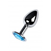 Серебристая конусовидная анальная пробка с голубым кристаллом - 7 см. - ToyFa - купить с доставкой в Волгограде