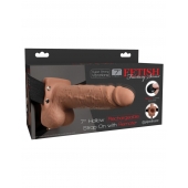 Кофейный перезаряжаемый вибрострапон 7  Hollow Rechargeable Strap-on with Balls - 20,3 см. - Pipedream - купить с доставкой в Волгограде