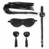 Эротический набор в черном цвете: маска, кляп, пэстисы, плётка - Notabu - купить с доставкой в Волгограде