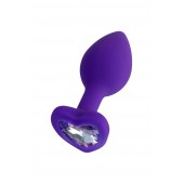 Фиолетовая анальная втулка Diamond Heart с прозрачным кристаллом - 7 см. - ToyFa - купить с доставкой в Волгограде