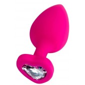 Розовая анальная втулка Diamond Heart с прозрачным кристаллом - 9,5 см. - ToyFa - купить с доставкой в Волгограде