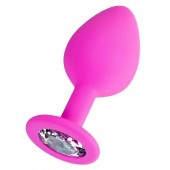 Розовая анальная втулка Brilliant с прозрачным кристаллом - 7 см. - ToyFa - купить с доставкой в Волгограде