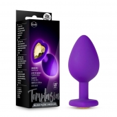 Фиолетовая анальная пробка Bling Plug Medium с золотистым стразом - 8,3 см. - Blush Novelties - купить с доставкой в Волгограде