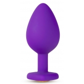 Фиолетовая анальная пробка Bling Plug Medium с золотистым стразом - 8,3 см. - Blush Novelties - купить с доставкой в Волгограде