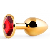 Золотистая анальная пробка с красным стразом - 7,2 см. - Anal Jewelry Plug - купить с доставкой в Волгограде