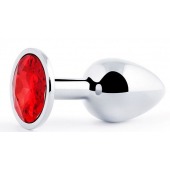Серебристая анальная пробка с красным стразом - 7,2 см. - Anal Jewelry Plug - купить с доставкой в Волгограде