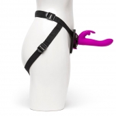 Лиловый страпон Rechargeable Vibrating Strap-On Harness Set - 17,6 см. - Happy Rabbit - купить с доставкой в Волгограде