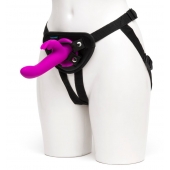 Лиловый страпон Rechargeable Vibrating Strap-On Harness Set - 17,6 см. - Happy Rabbit - купить с доставкой в Волгограде