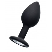 Черная анальная втулка с прозрачным стразом - 7,2 см. - POPO Pleasure - купить с доставкой в Волгограде