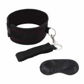 Черный ошейник с длинным поводком Collar and Leash Set - Lux Fetish - купить с доставкой в Волгограде