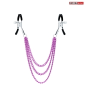 Оригинальные зажимы на соски с тройной розовой цепочкой - Notabu - купить с доставкой в Волгограде