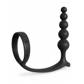 Черная анальная цепочка с эрекционным кольцом Ass-gasm Cockring Anal Beads - Pipedream - в Волгограде купить с доставкой