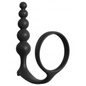 Черная анальная цепочка с эрекционным кольцом Ass-gasm Cockring Anal Beads - Pipedream - в Волгограде купить с доставкой