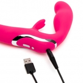 Ярко-розовый безремневой страпон Rechargeable Vibrating Strapless Strap-On - Happy Rabbit - купить с доставкой в Волгограде