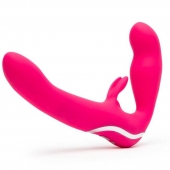 Ярко-розовый безремневой страпон Rechargeable Vibrating Strapless Strap-On - Happy Rabbit - купить с доставкой в Волгограде