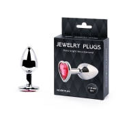 Серебристая анальная пробка с малиновым кристаллом-сердечком - 7 см. - Anal Jewelry Plug - купить с доставкой в Волгограде
