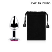 Серебристая анальная пробка с малиновым кристаллом - 7,2 см. - Anal Jewelry Plug - купить с доставкой в Волгограде