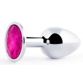 Серебристая анальная пробка с малиновым кристаллом - 7,2 см. - Anal Jewelry Plug - купить с доставкой в Волгограде