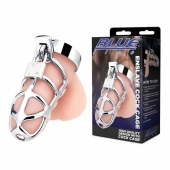 Серебристая металлическая клетка для члена с замком Enslave Cock Cage - BlueLine - купить с доставкой в Волгограде