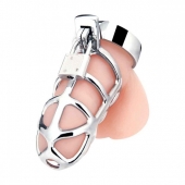 Серебристая металлическая клетка для члена с замком Enslave Cock Cage - BlueLine - купить с доставкой в Волгограде