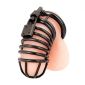 Черная металлическая клетка с замком Deluxe Chastity Cage - BlueLine - купить с доставкой в Волгограде