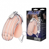 Серебристая металлическая клетка с анальным стимулятором Cock Cage - BlueLine - купить с доставкой в Волгограде