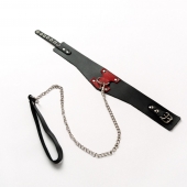 Черный широкий ошейник с красным декором и поводком - Crazy Handmade - купить с доставкой в Волгограде