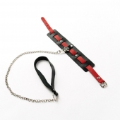 Черный ошейник с красным ремешком и поводком - Crazy Handmade - купить с доставкой в Волгограде