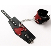 Черные кожаные оковы с красными вставками - Crazy Handmade - купить с доставкой в Волгограде