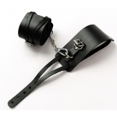 Черные кожаные оковы с креплением в виде веревочек - Crazy Handmade - купить с доставкой в Волгограде